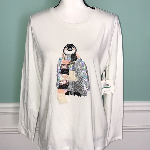 Rafaella Tops - 3/$25  RAFAELLA PENGUIN SEQUIN VINTAGE WHITE TOP